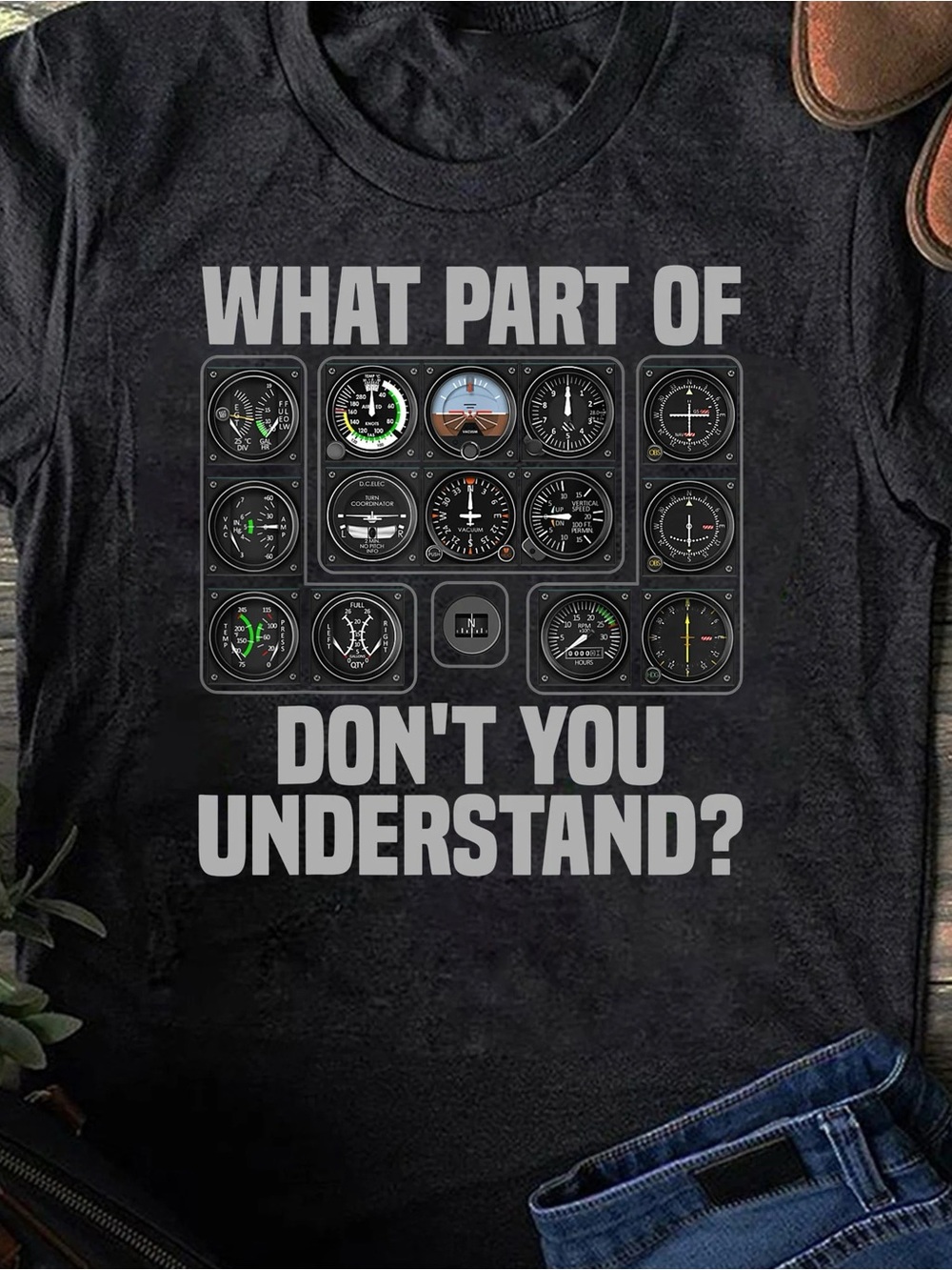 Aviation Cockpit Instrument Panel Funny Pilot Graphic Tee - Unisex Black